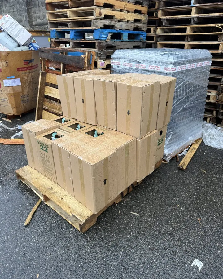 Palletized refrigerant order prepared for customer delivery